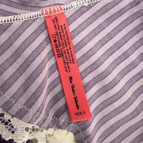 Miss Vickie's Intimates Indigo Purple Stripe White Lace Trim Panty Small 5/$25 - Picture 3 of 5